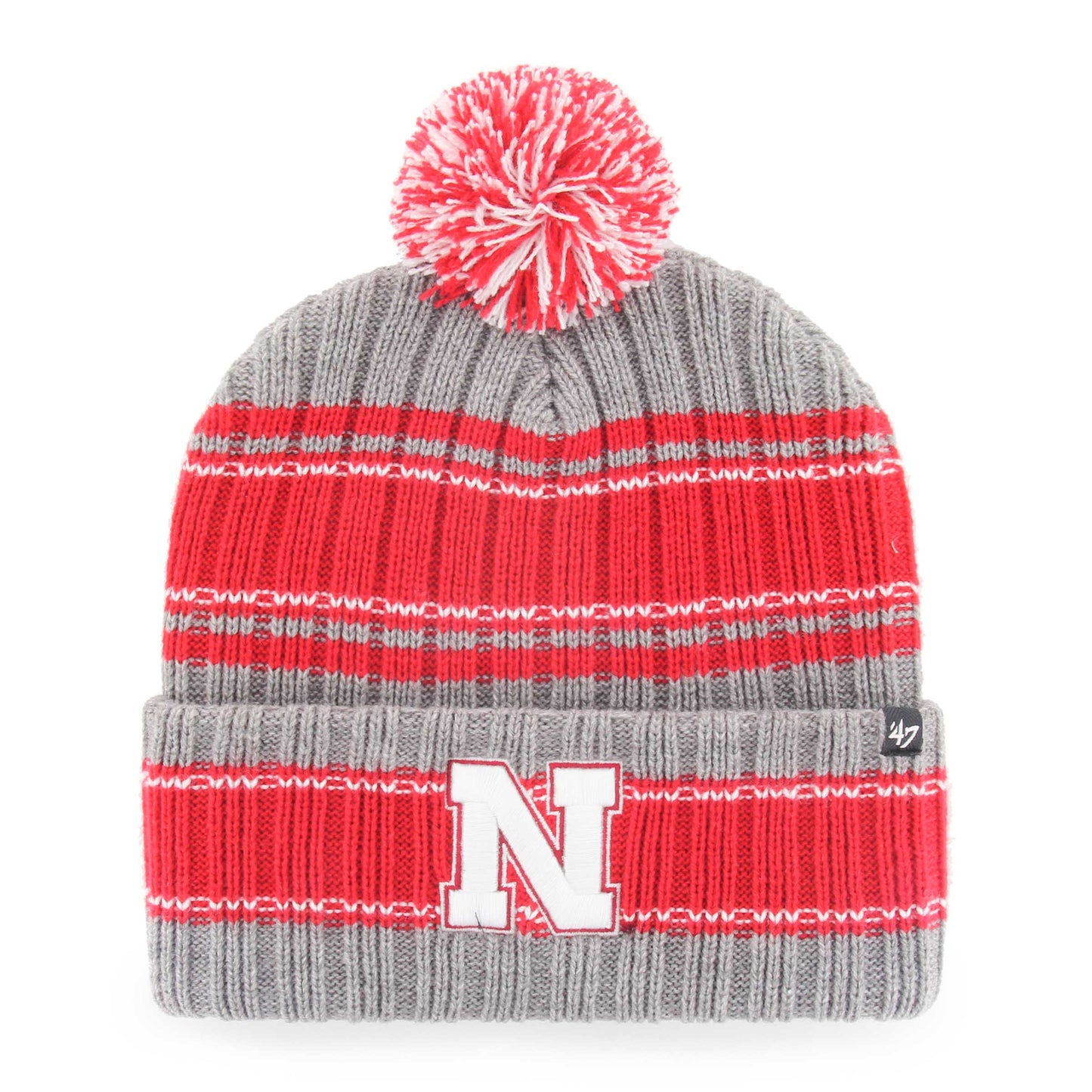 Men's '47 Gray Nebraska Cornhuskers Rexford Cuffed Knit Hat with Pom