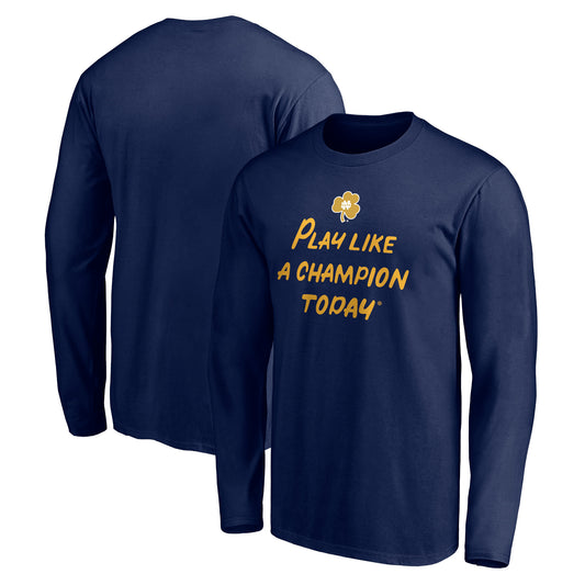 Men's Navy Notre Dame Fighting Irish Play Like A Champion Today Shamrock Long Sleeve T-Shirt