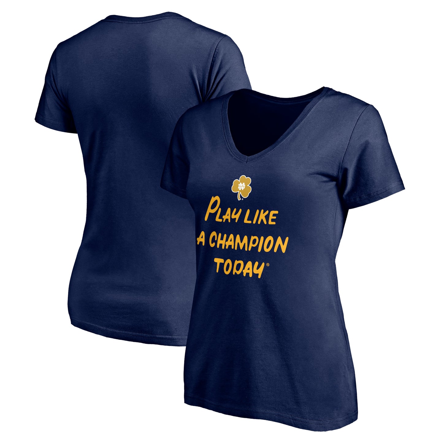 Women's Navy Notre Dame Fighting Irish Play Like A Champion Today Shamrock V-Neck T-Shirt