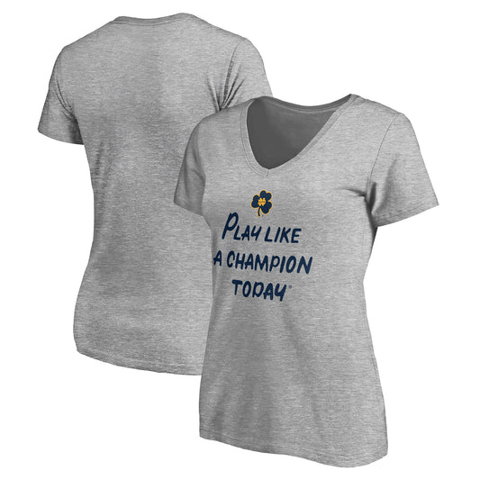 Women's Heathered Gray Notre Dame Fighting Irish Play Like A Champion Today Shamrock V-Neck T-Shirt