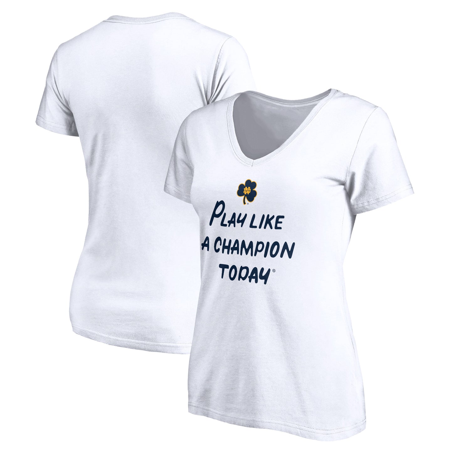 Women's White Notre Dame Fighting Irish Play Like A Champion Today Shamrock V-Neck T-Shirt