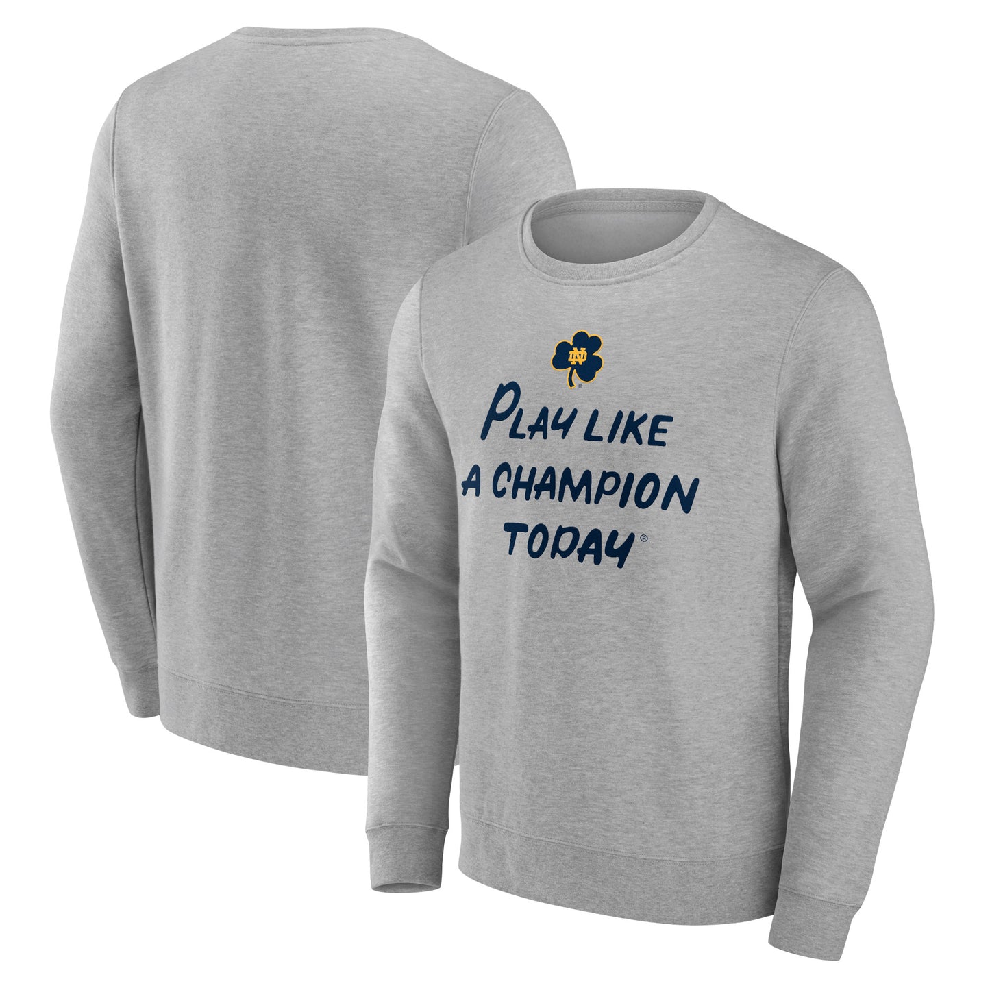 Men's Heathered Gray Notre Dame Fighting Irish Play Like A Champion Today Shamrock Pullover Sweatshirt