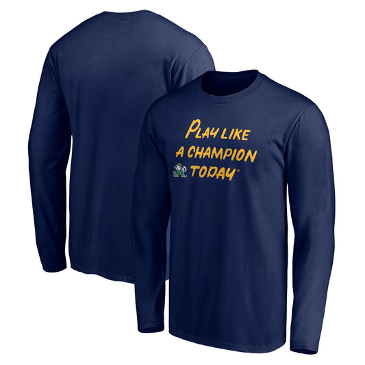 Men's Navy Notre Dame Fighting Irish Play Like A Champion Today Leprechaun Long Sleeve T-Shirt