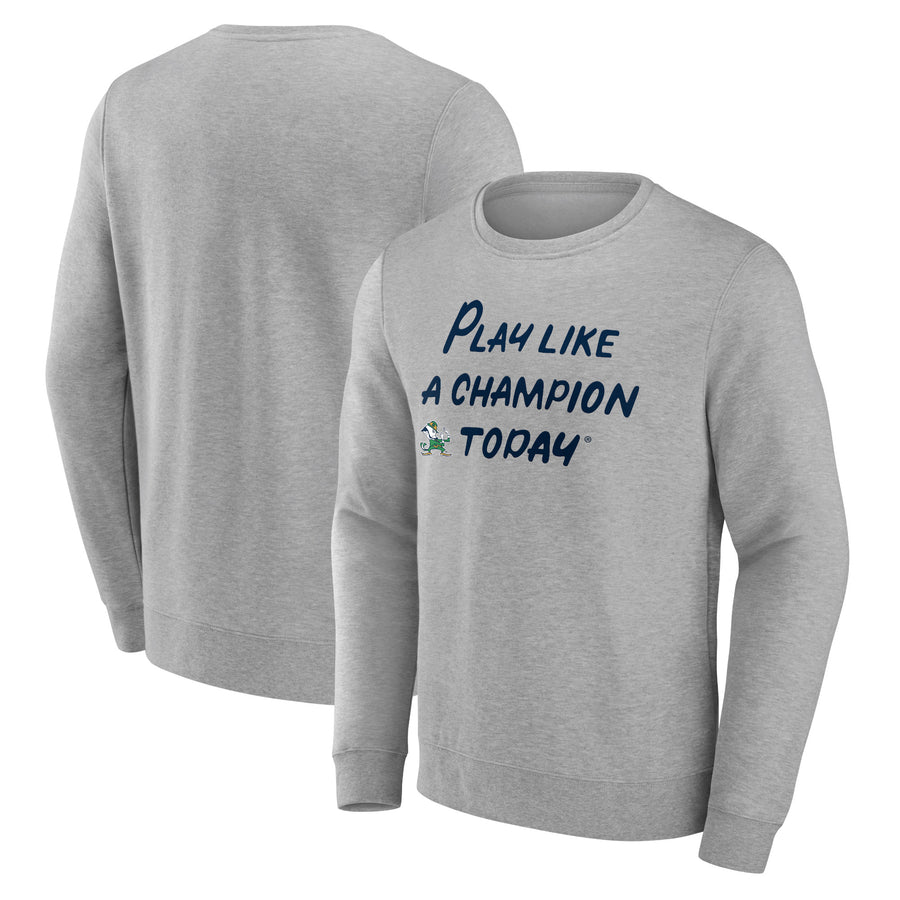Men's Heathered Gray Notre Dame Fighting Irish Play Like A Champion Today Leprechaun Pullover Sweatshirt