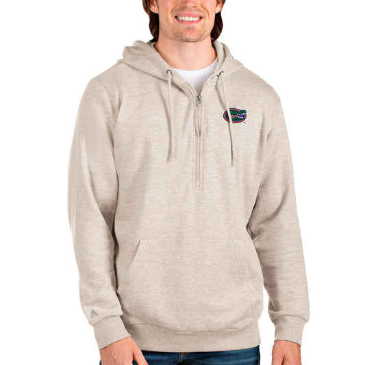 Men's Antigua Oatmeal Florida Gators Action Quarter-Zip Pullover Hoodie