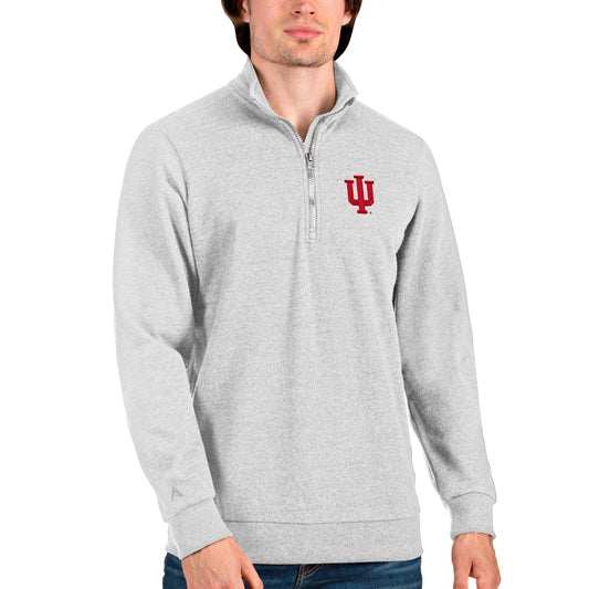 Men's Antigua Heathered Gray Indiana Hoosiers Action Quarter-Zip Pullover Sweatshirt