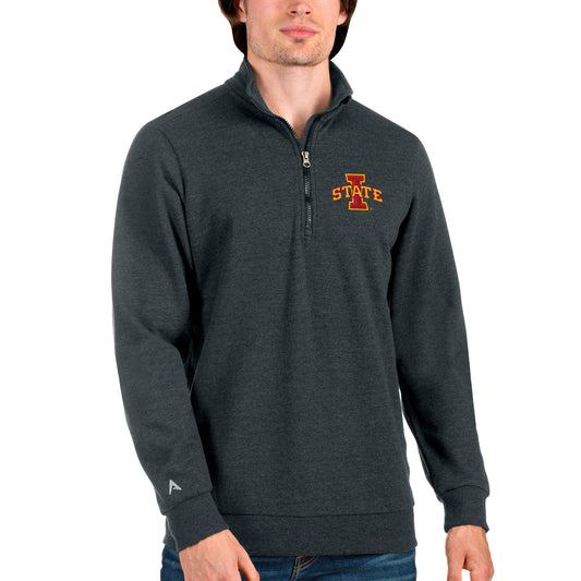 Men's Antigua Heathered Charcoal Iowa State Cyclones Action Quarter-Zip Pullover Sweatshirt