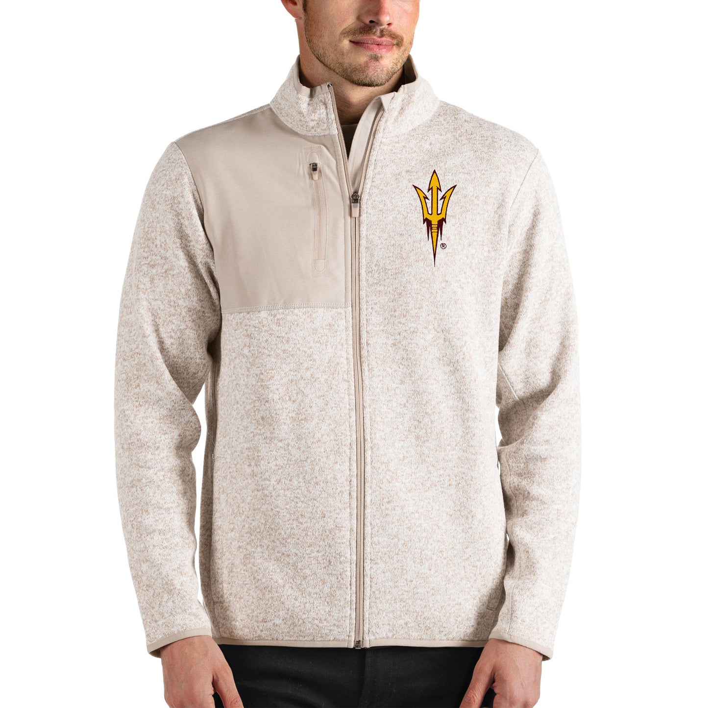 Men's Antigua Oatmeal Arizona State Sun Devils Fortune Full-Zip Jacket