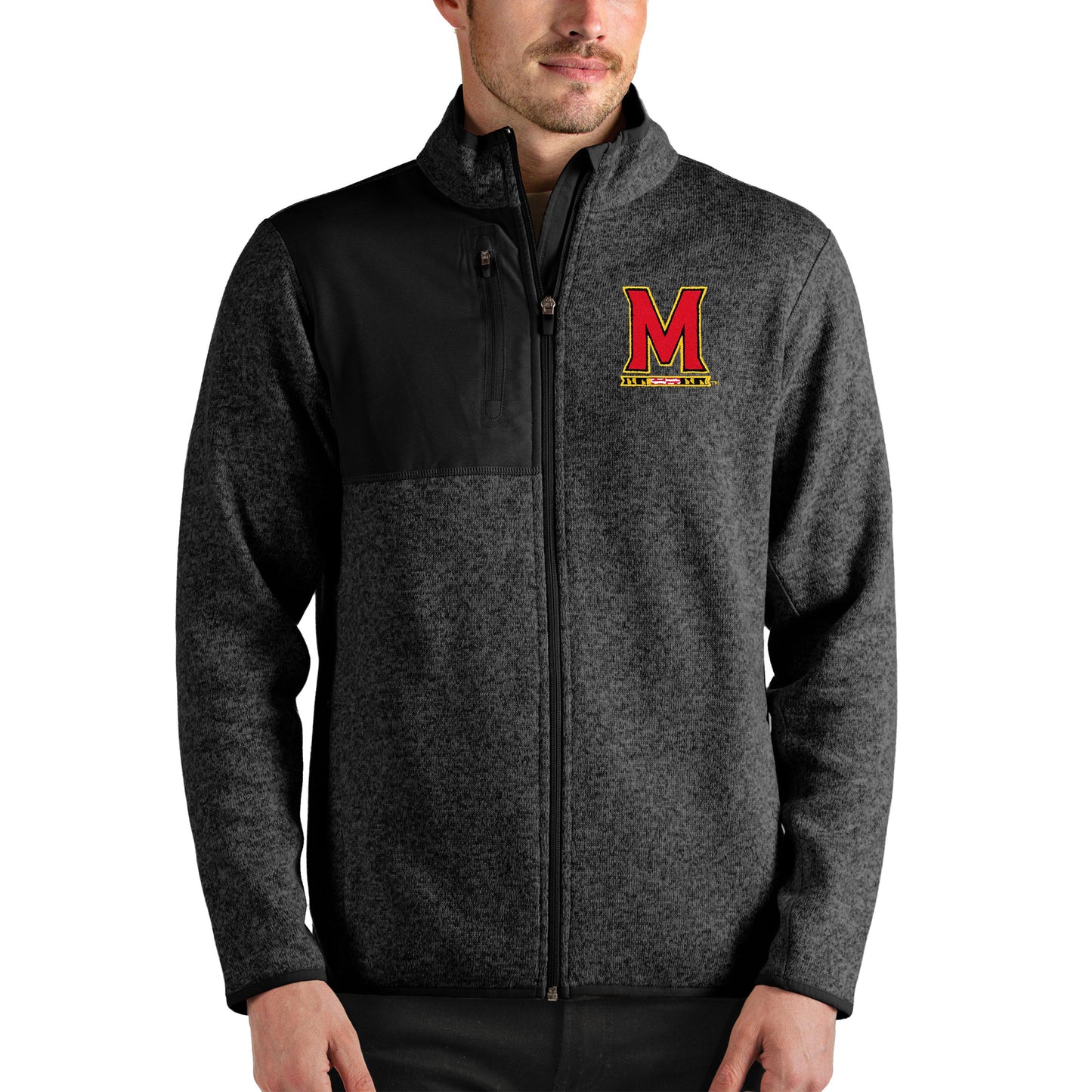 Men's Antigua Heathered Black Maryland Terrapins Fortune Full-Zip Jacket