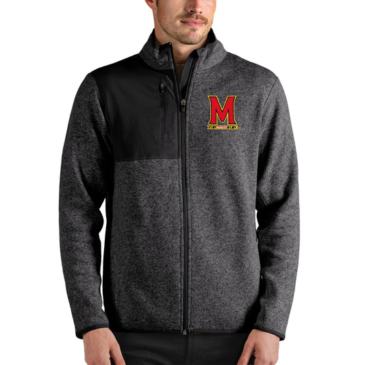 Men's Antigua Heathered Charcoal Maryland Terrapins Fortune Full-Zip Jacket