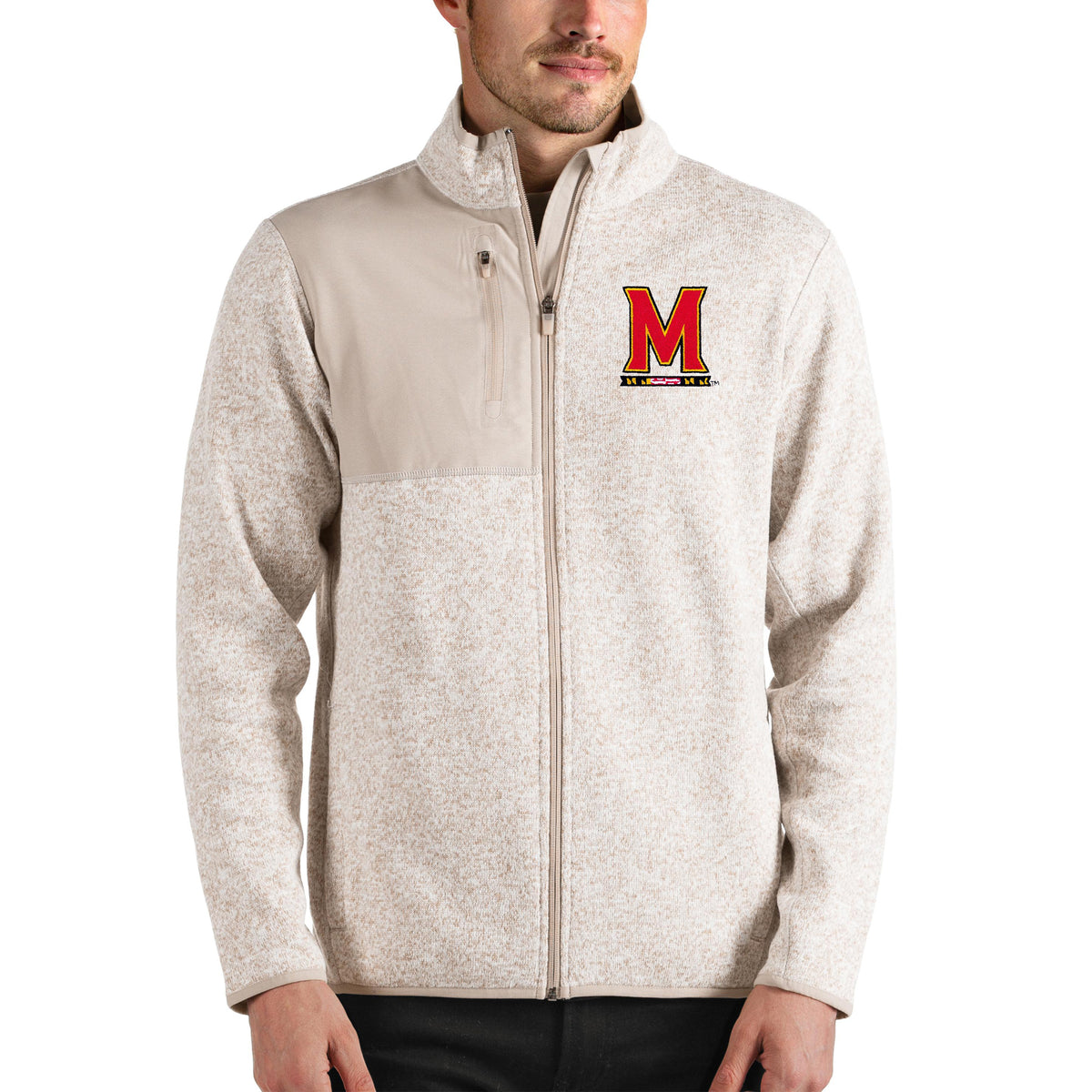 Men's Antigua Oatmeal Maryland Terrapins Fortune Full-Zip Jacket