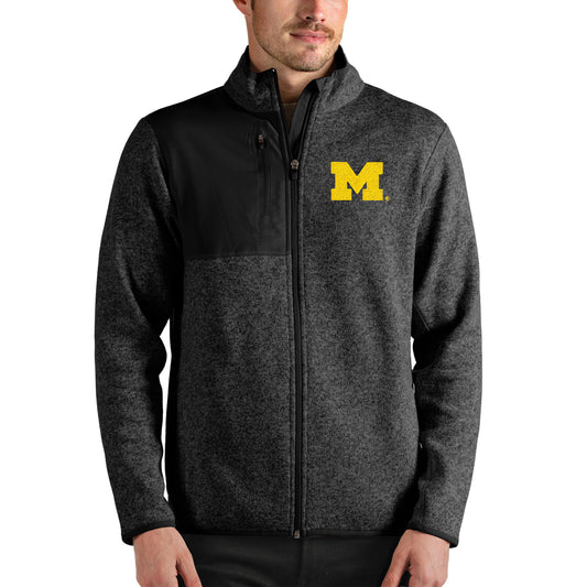 Men's Antigua Heathered Black Michigan Wolverines Fortune Full-Zip Jacket