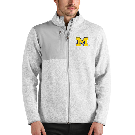Men's Antigua Heathered Gray Michigan Wolverines Fortune Full-Zip Jacket