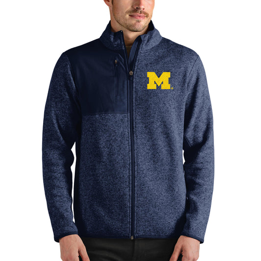 Men's Antigua Heathered Navy Michigan Wolverines Fortune Full-Zip Jacket