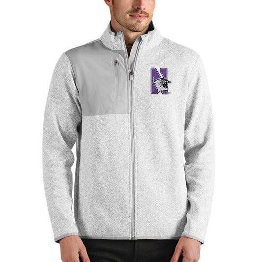 Men's Antigua Heathered Gray Northwestern Wildcats Fortune Full-Zip Jacket