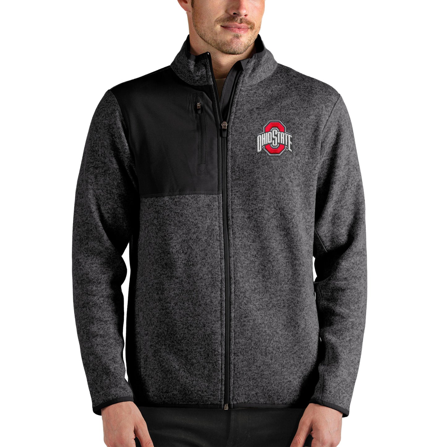 Men's Antigua Heathered Charcoal Ohio State Buckeyes Fortune Full-Zip Jacket