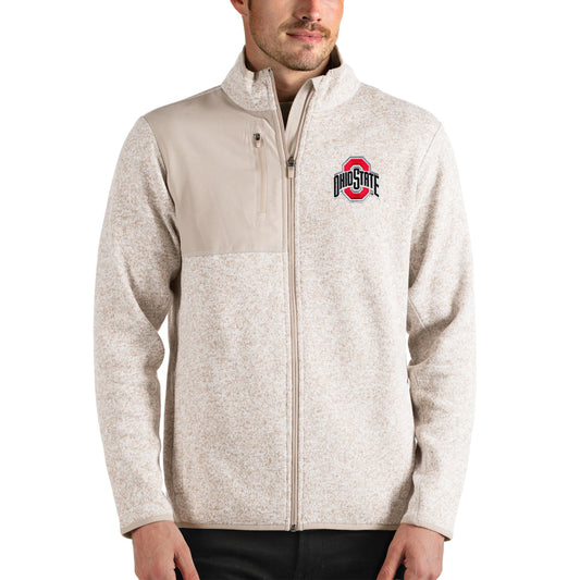 Men's Antigua Oatmeal Ohio State Buckeyes Fortune Full-Zip Jacket