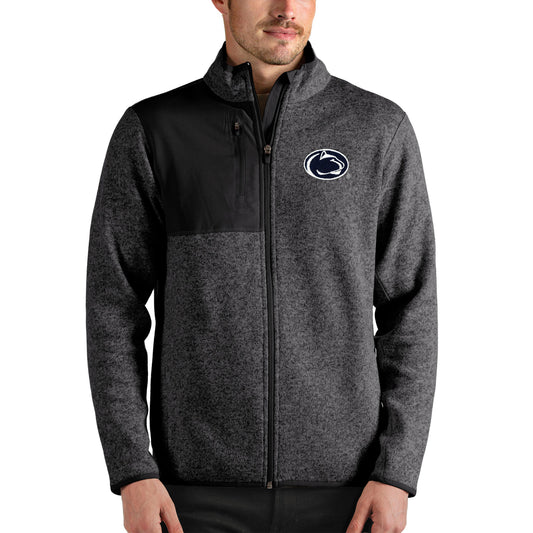 Men's Antigua Heathered Charcoal Penn State Nittany Lions Fortune Full-Zip Jacket