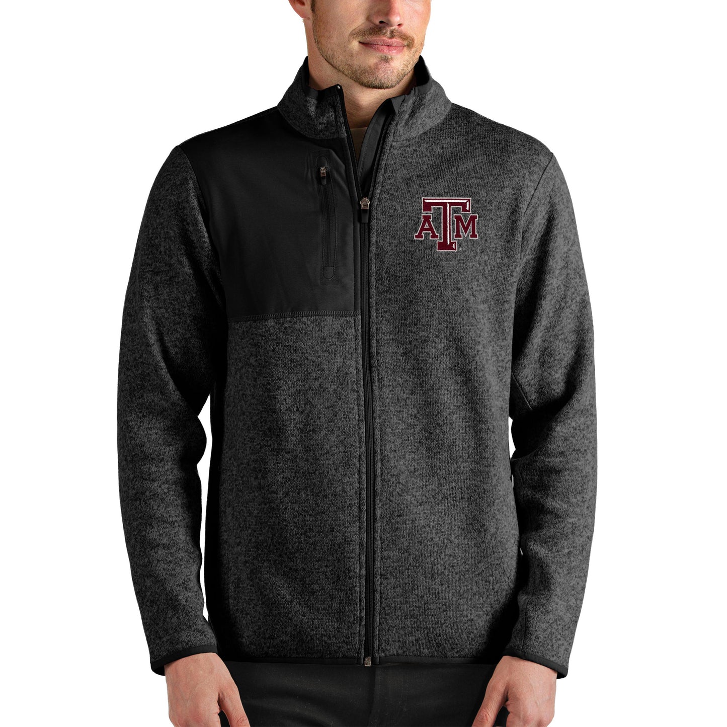 Men's Antigua Heathered Black Texas A&M Aggies Fortune Full-Zip Jacket