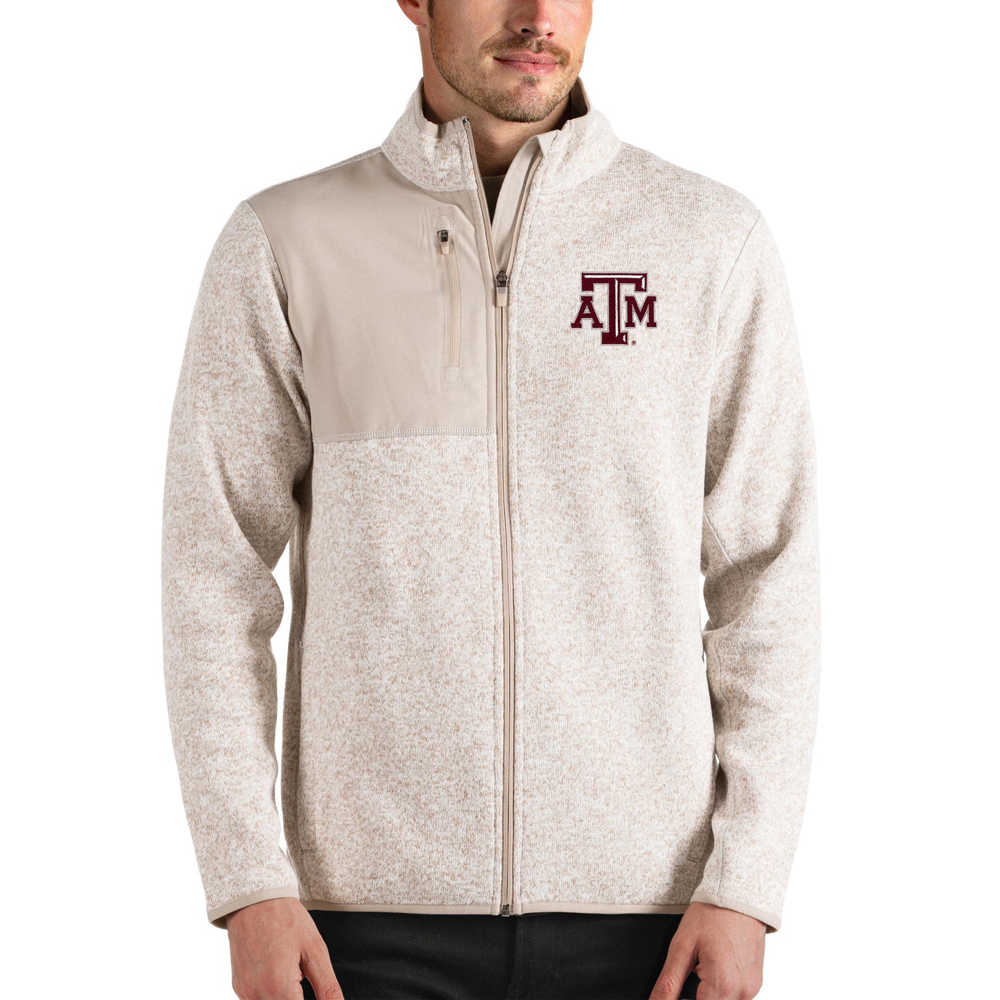 Men's Antigua Oatmeal Texas A&M Aggies Fortune Full-Zip Jacket