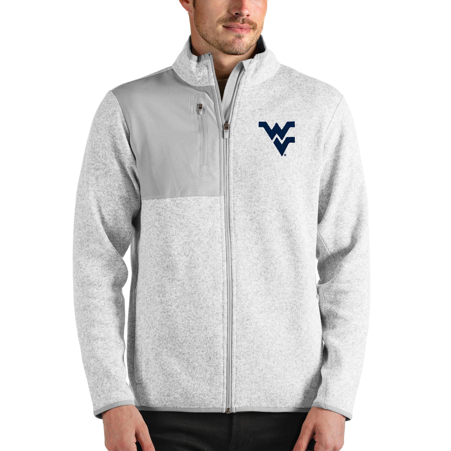 Men's Antigua Heathered Gray West Virginia Mountaineers Fortune Full-Zip Jacket