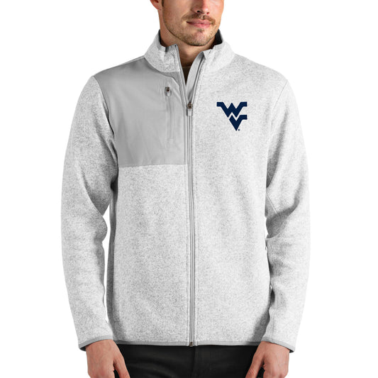 Men's Antigua Heathered Gray West Virginia Mountaineers Fortune Full-Zip Jacket