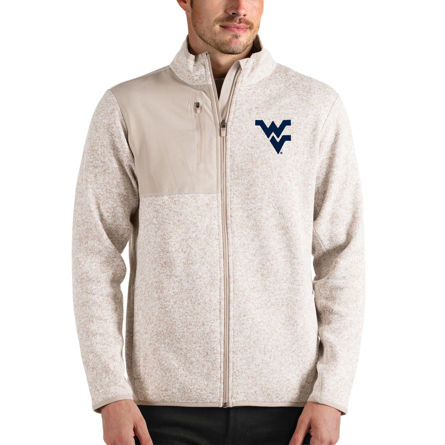 Men's Antigua Oatmeal West Virginia Mountaineers Fortune Full-Zip Jacket