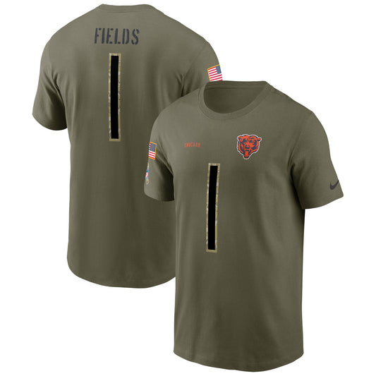 Men's Nike Justin Fields Olive Chicago Bears 2022 Salute To Service Name & Number T-Shirt