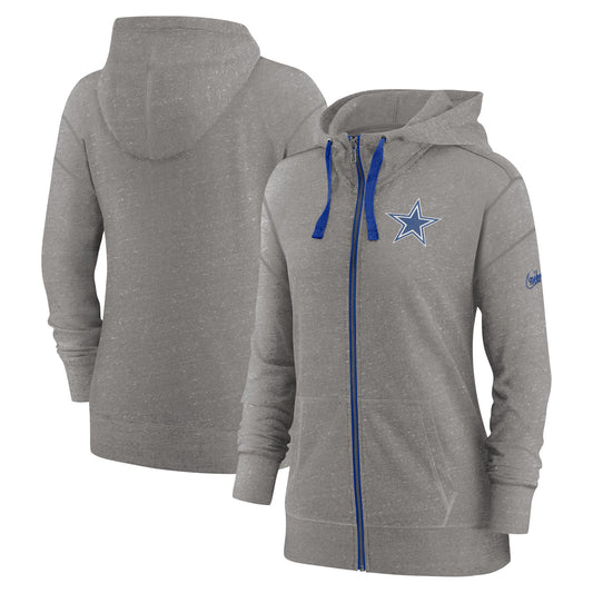 Women's Nike Heather Charcoal Dallas Cowboys Gym Vintage Full-Zip Hoodie