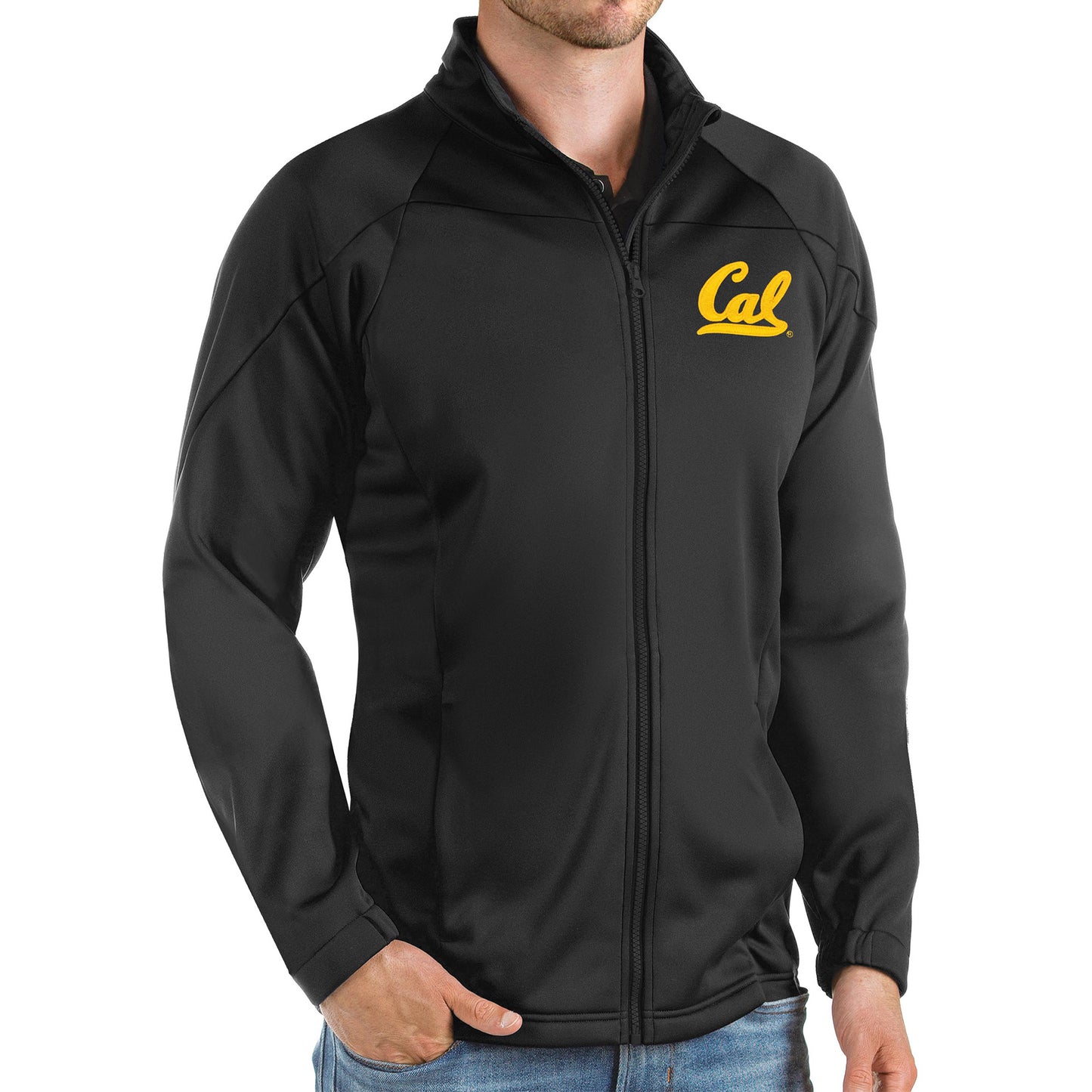 Men's Antigua Black Cal Bears Links Full-Zip Golf Jacket