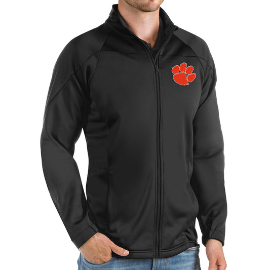 Men's Antigua Black Clemson Tigers Links Full-Zip Golf Jacket