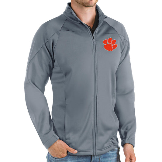 Men's Antigua Steel Clemson Tigers Links Full-Zip Golf Jacket