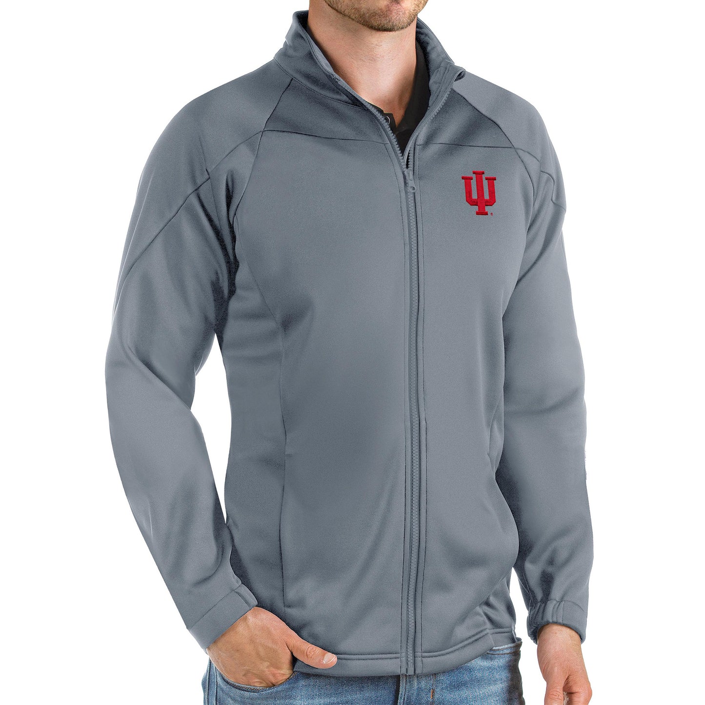 Men's Antigua Steel Indiana Hoosiers Links Full-Zip Golf Jacket