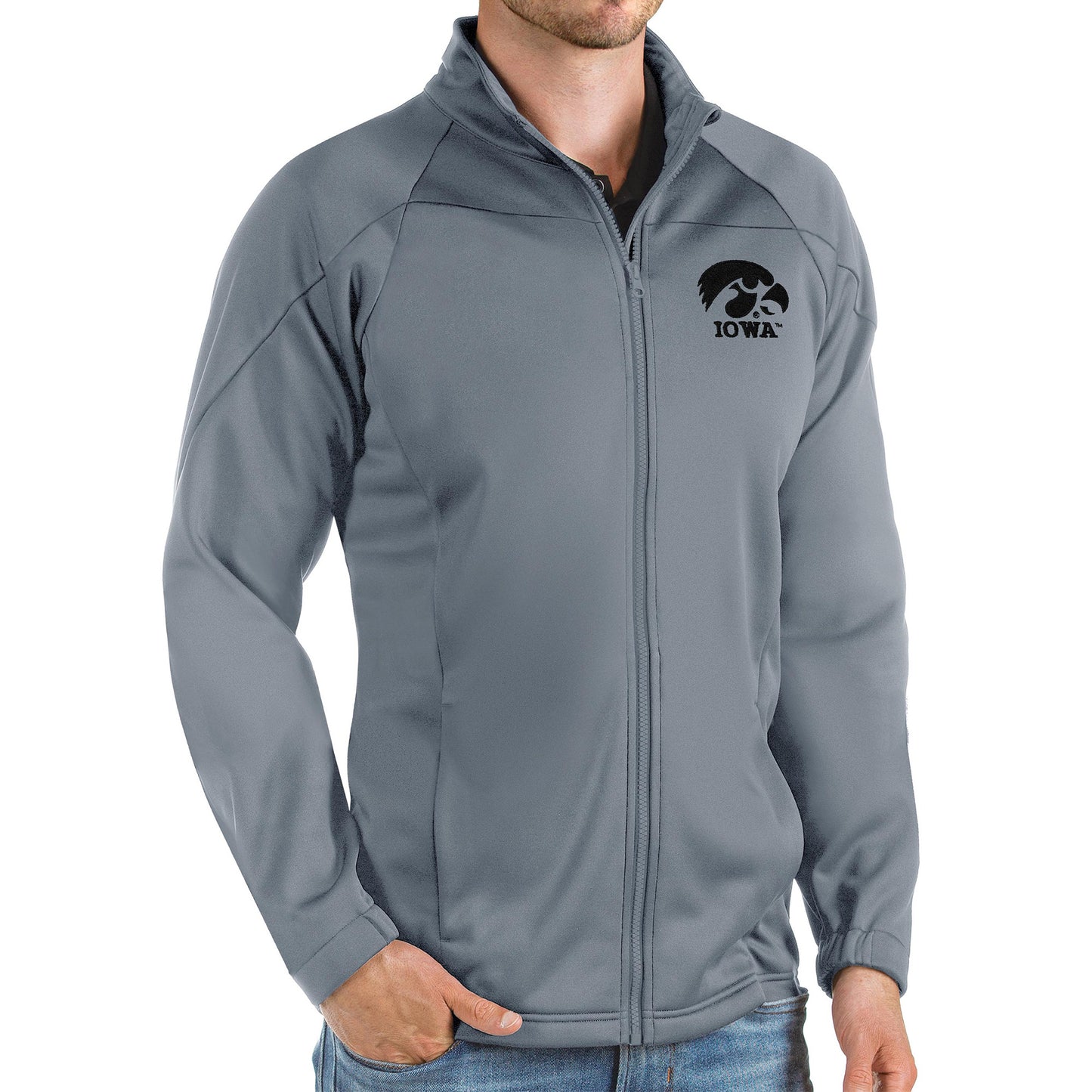 Men's Antigua Steel Iowa Hawkeyes Links Full-Zip Golf Jacket