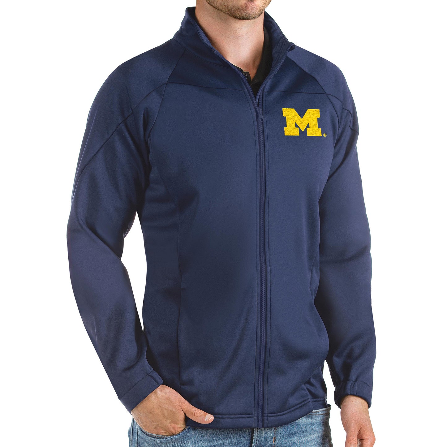 Men's Antigua Navy Michigan Wolverines Links Full-Zip Golf Jacket