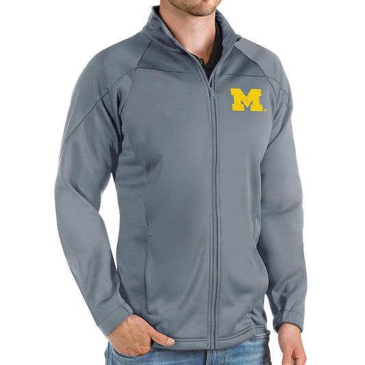 Men's Antigua Steel Michigan Wolverines Links Full-Zip Golf Jacket