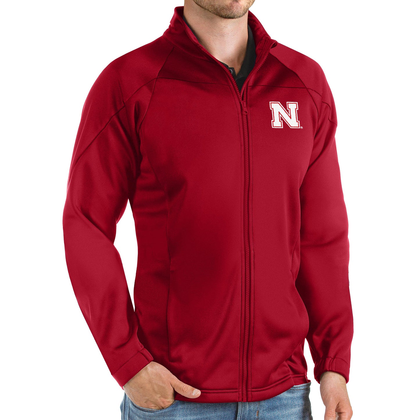 Men's Antigua Scarlet Nebraska Huskers Links Full-Zip Golf Jacket