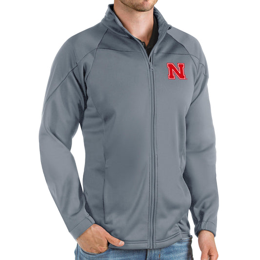 Men's Antigua Steel Nebraska Huskers Links Full-Zip Golf Jacket