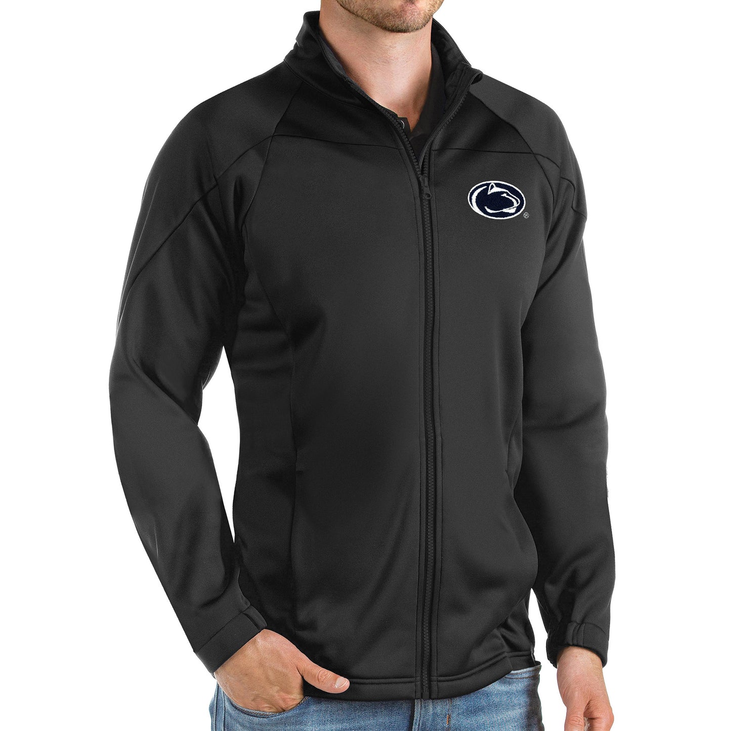 Men's Antigua Black Penn State Nittany Lions Links Full-Zip Golf Jacket