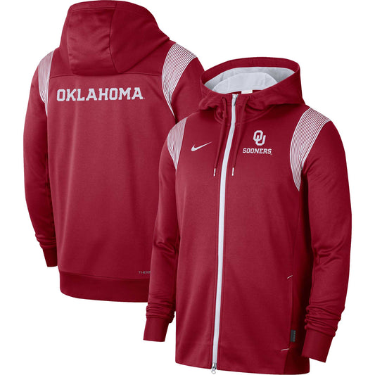 Men's Nike Crimson Oklahoma Sooners 2022 Sideline Lockup Performance Full-Zip Hoodie Jacket