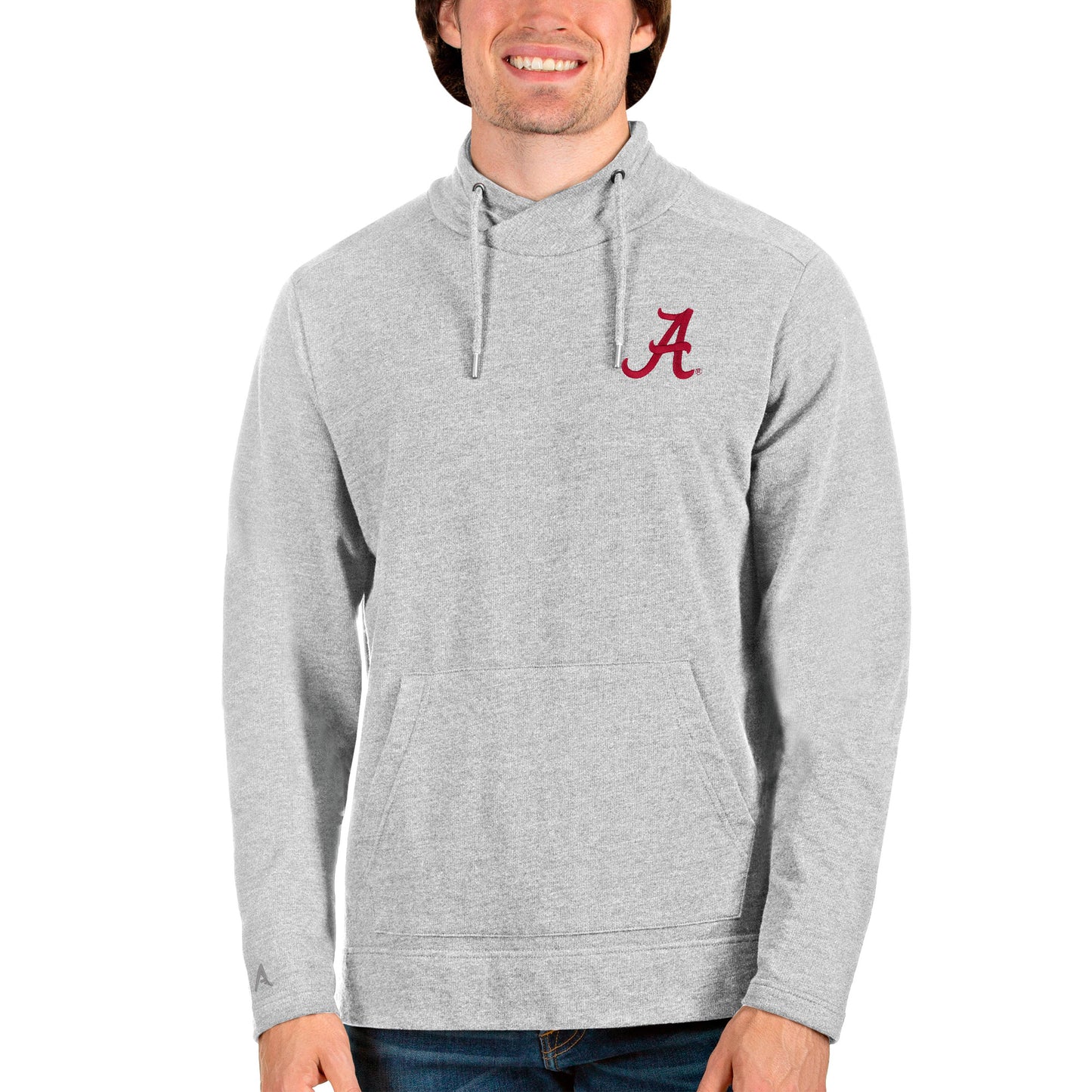 Men's Antigua Heathered Gray Alabama Crimson Tide Reward Crossover Neckline Pullover Sweatshirt