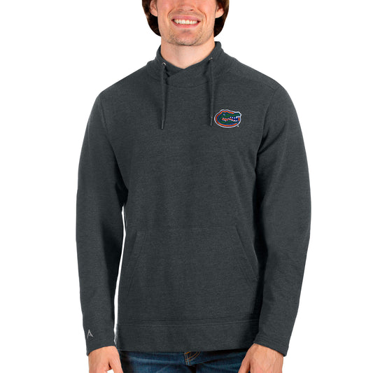 Men's Antigua Heathered Charcoal Florida Gators Reward Crossover Neckline Pullover Sweatshirt