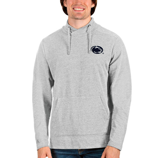 Men's Antigua Heathered Gray Penn State Nittany Lions Reward Crossover Neckline Pullover Sweatshirt