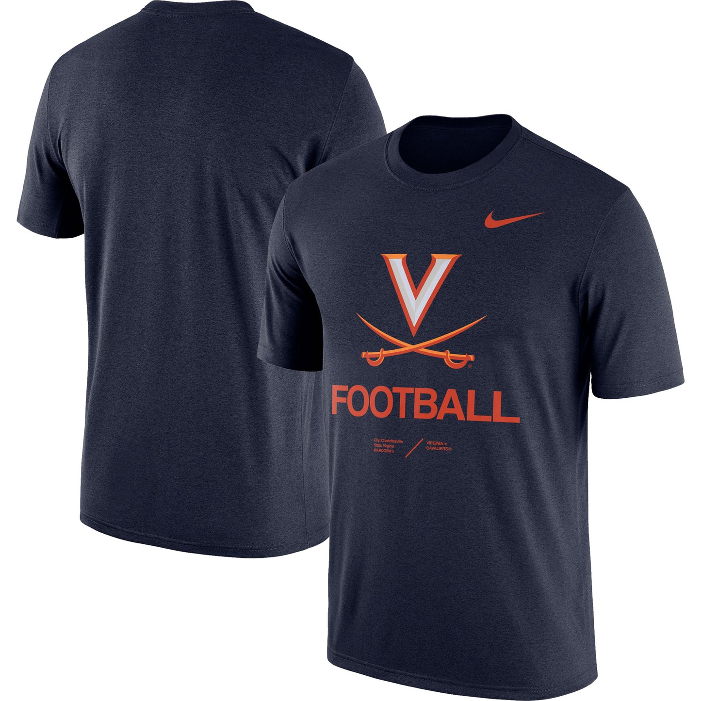 Men's Nike Heathered Navy Virginia Cavaliers Team Football Legend T-Shirt