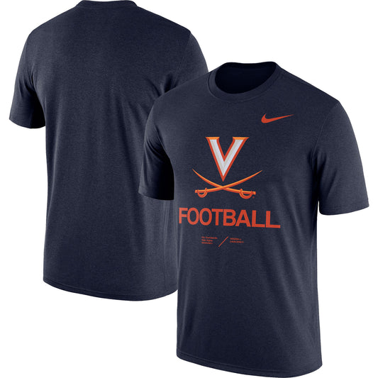 Men's Nike Heathered Navy Virginia Cavaliers Team Football Legend T-Shirt