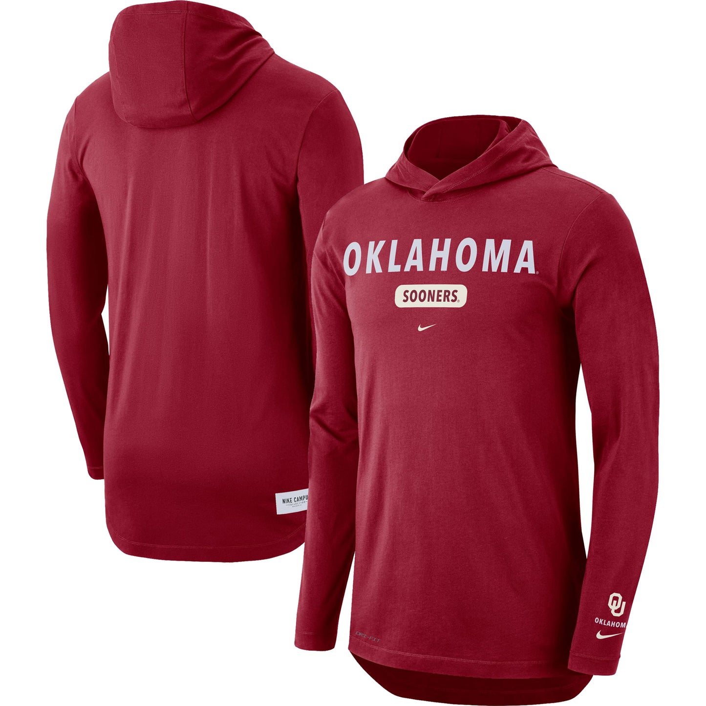 Men's Nike Crimson Oklahoma Sooners Team Stack Tri-Blend Performance Long Sleeve Hoodie T-Shirt