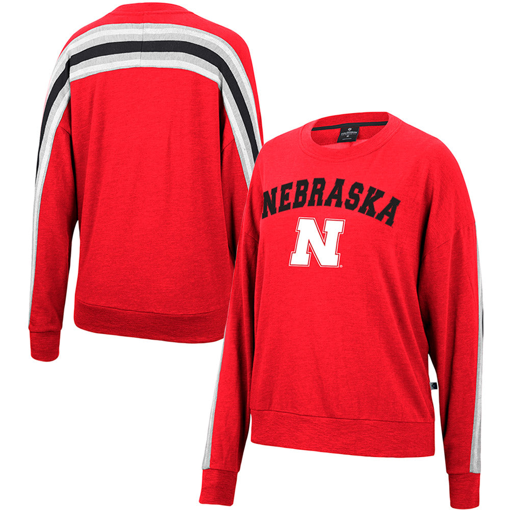 Women's Colosseum Heathered Scarlet Nebraska Huskers Team Oversized Pullover Sweatshirt