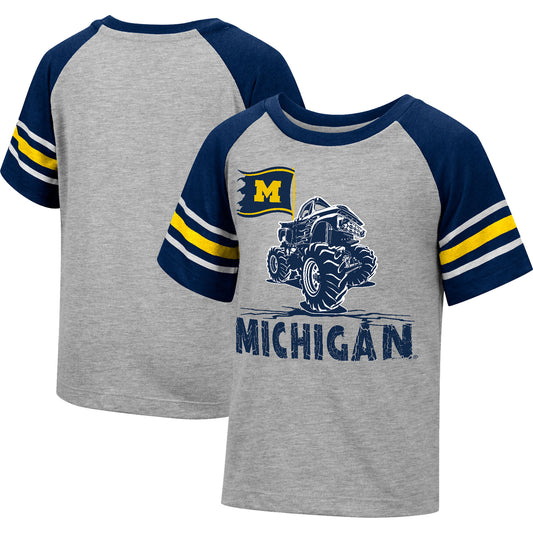 Toddler Colosseum Heathered Gray/Navy Michigan Wolverines Cloverfield Raglan T-Shirt
