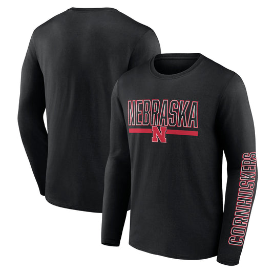 Men's Fanatics Black Nebraska Huskers Modern Two-Hit Long Sleeve T-Shirt