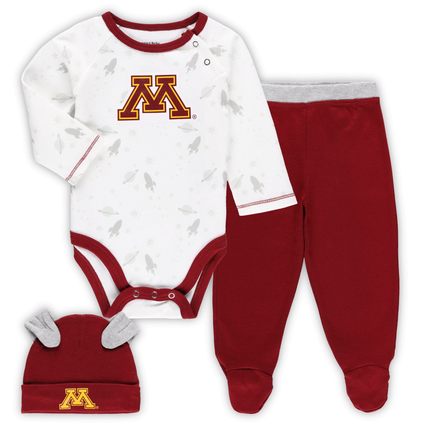 Newborn & Infant Maroon/White Minnesota Golden Gophers Dream Team Raglan Long Sleeve Bodysuit Hat & Pants Set